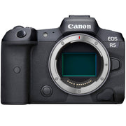 Canon EOS R5 mirrorless camera with 45MP sensor and 8K video.