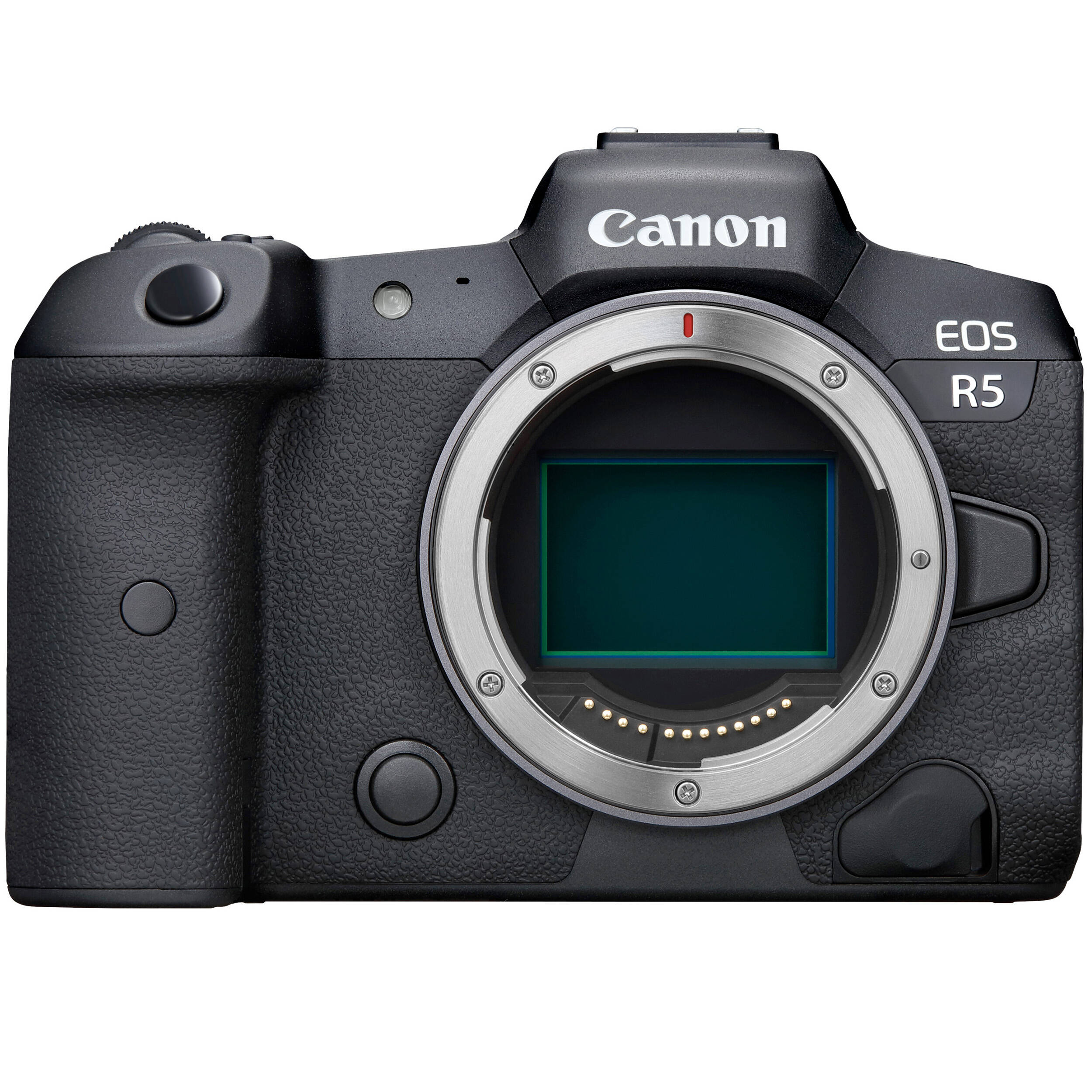 Canon EOS R5 mirrorless camera with 45MP sensor and 8K video.