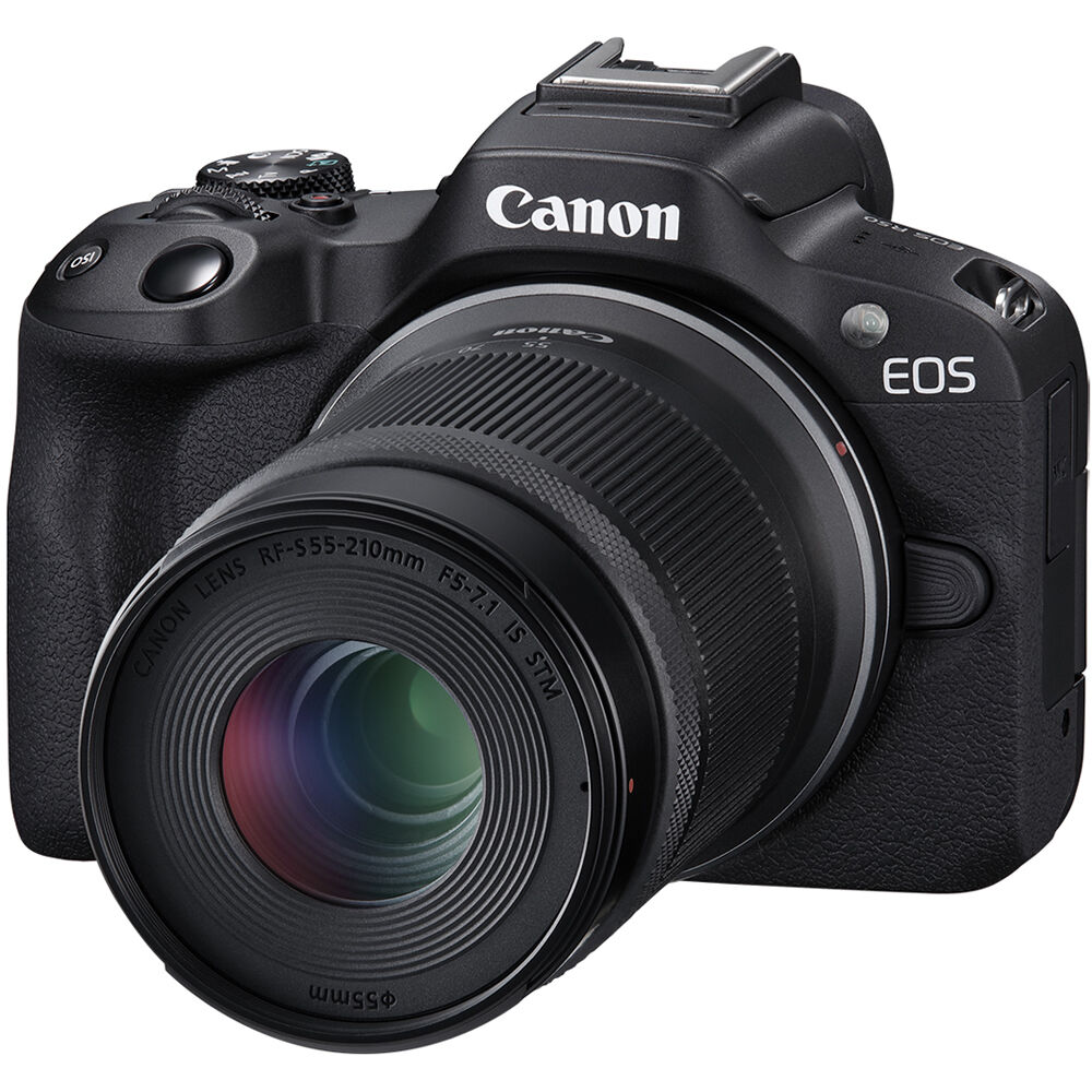 Canon EOS R50 with 18-45mm and 55-210mm lenses and vari-angle touchscreen.