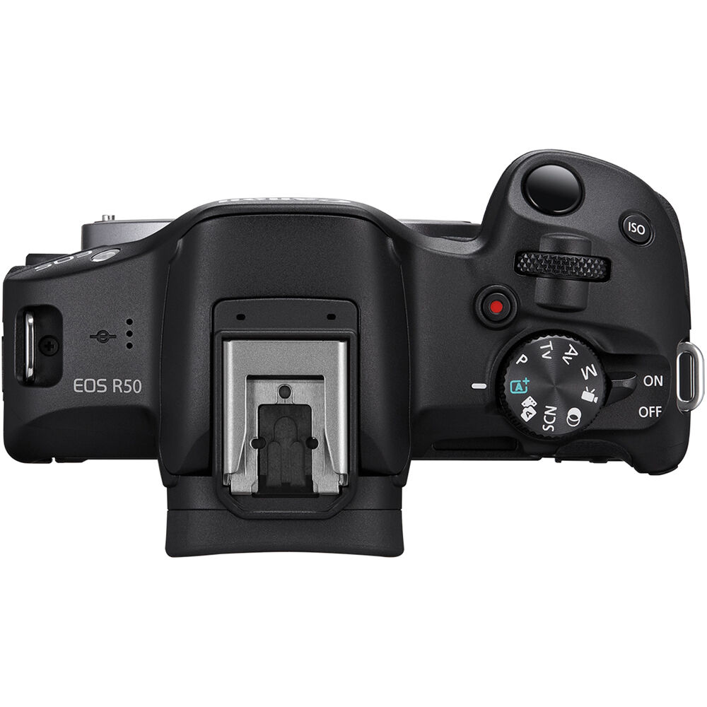 Canon EOS R50 with 18-45mm and 55-210mm lenses and vari-angle touchscreen.