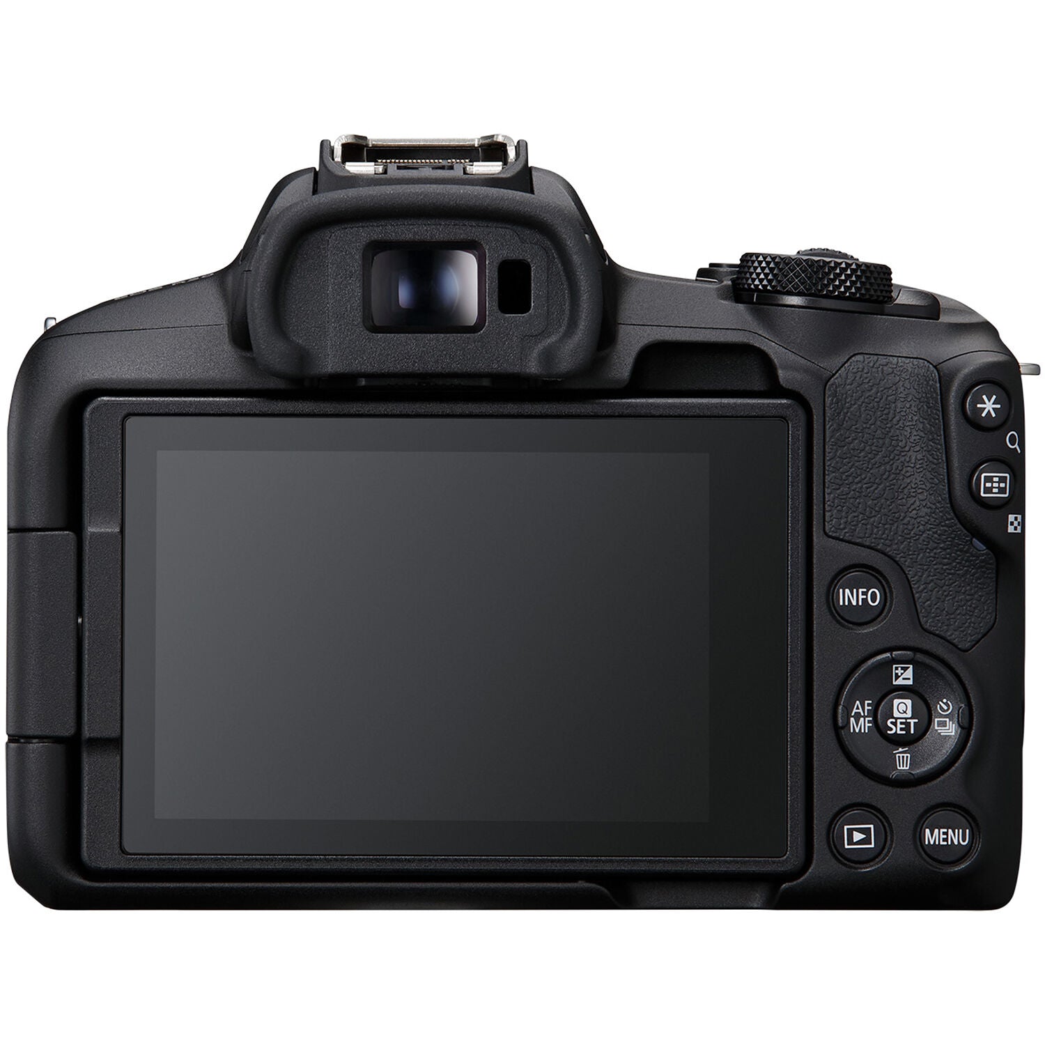 Canon EOS R50 Creator Kit with camera, mic, tripod grip, and 18-45mm lens.