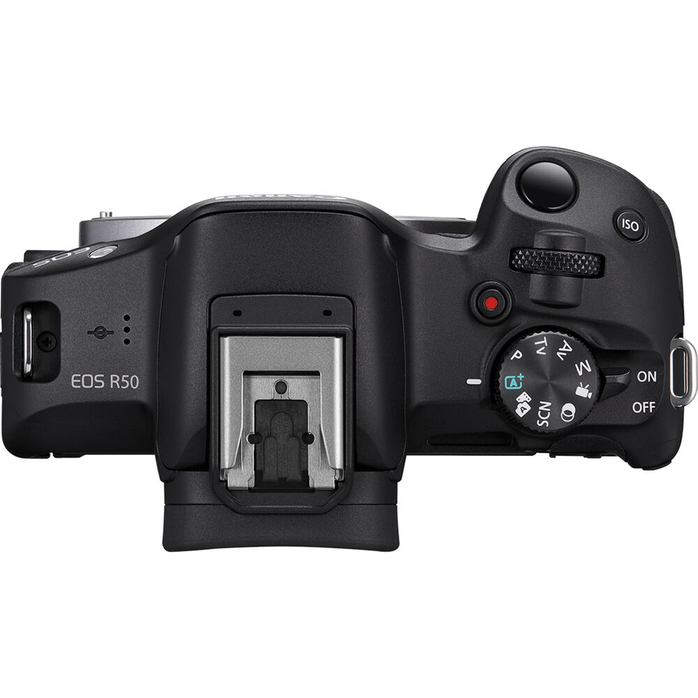Canon EOS R50 mirrorless camera with 24MP sensor and 4K video.