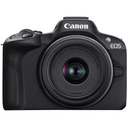 Canon EOS R50 with RF-S 18-45mm lens for travel.