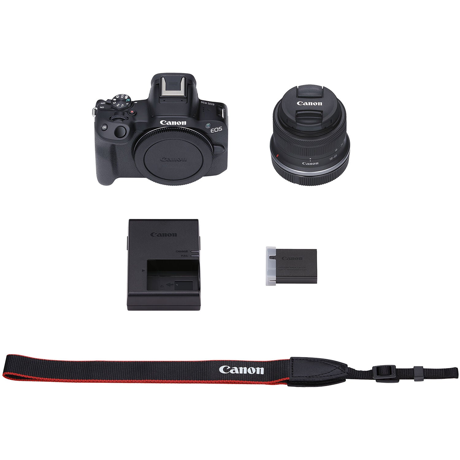 Canon EOS R50 with RF-S 18-45mm lens for travel.
