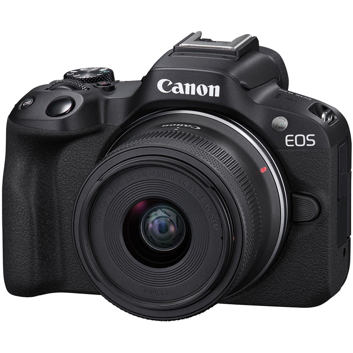 Canon EOS R50 with RF-S 18-45mm lens for travel.