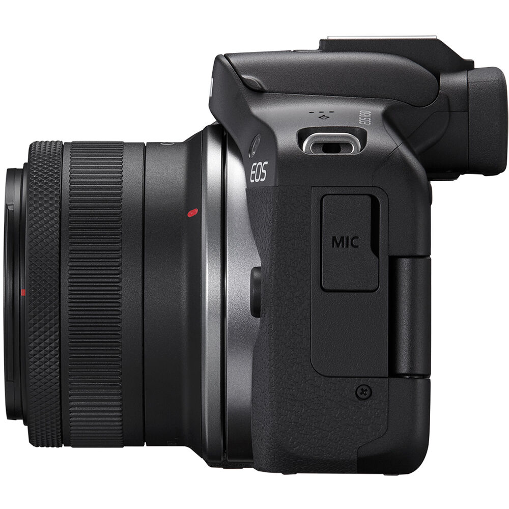 Canon EOS R50 with RF-S 18-45mm lens for travel.