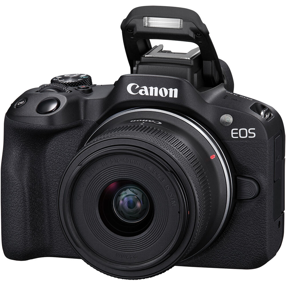 Canon EOS R50 with RF-S 18-45mm lens for travel.