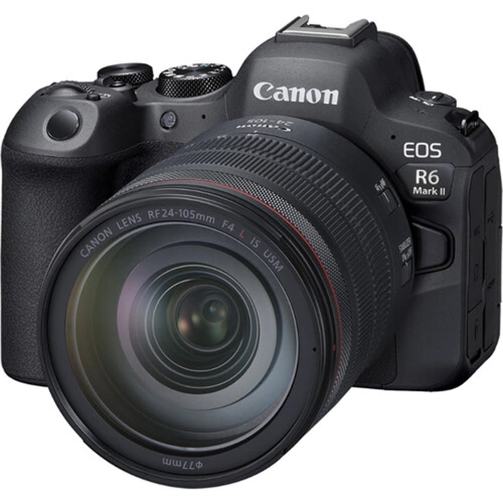 Canon EOS R6 Mark II Mirrorless Camera with RF 24-105mm f/4 Lens – full-frame camera kit offering high-speed performance, 4K video, and versatile zoom lens.