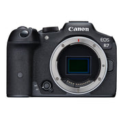Canon EOS R7 Mirrorless Camera: 32.5MP APS-C sensor, DIGIC X processor, Dual Pixel CMOS AF II, 4K 60p video (7K oversampled), 30fps burst, 7-stop IBIS, AF tracking for humans and animals, supports EF/EF-S lenses with adapter.