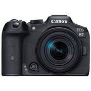 Canon EOS R7 Mirrorless Camera + RF-S 18-150mm Lens: 32.5MP APS-C sensor, DIGIC X processor, 4K 60p video (7K oversampled), 30fps burst, 7-stop IBIS, Dual Pixel CMOS AF II with AI tracking, RF-S 18-150mm f/3.5-6.3 IS STM lens with 4.5-stop stabilization included.