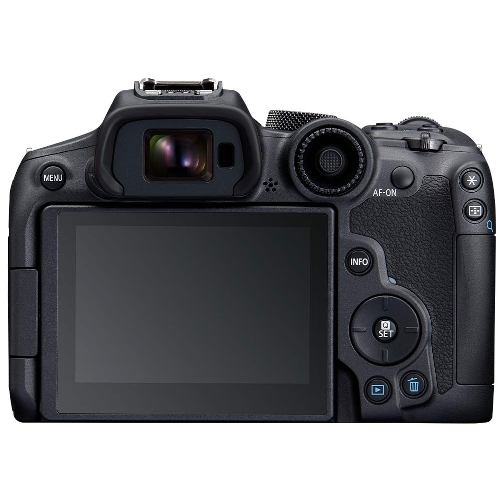 Canon EOS R7 Mirrorless Camera + RF-S 18-150mm Lens: 32.5MP APS-C sensor, DIGIC X processor, 4K 60p video (7K oversampled), 30fps burst, 7-stop IBIS, Dual Pixel CMOS AF II with AI tracking, RF-S 18-150mm f/3.5-6.3 IS STM lens with 4.5-stop stabilization included.