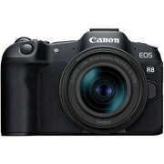 Canon EOS R8 with 24-50mm lens for vlogging and travel.