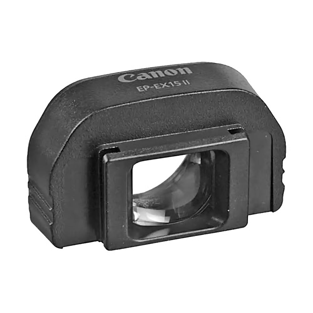 The Canon EP-EX15 II Eyepiece Extender adds 15mm extension, reduces viewfinder magnification by 30%, and improves comfort for eyeglass wearers on EOS cameras.