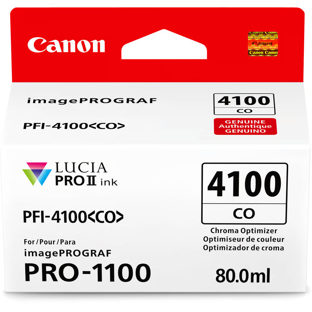 Canon PFI-4100 ink for the PRO-1100 provides exceptional colour vibrancy and durability, ideal for professional-quality photo and art prints.