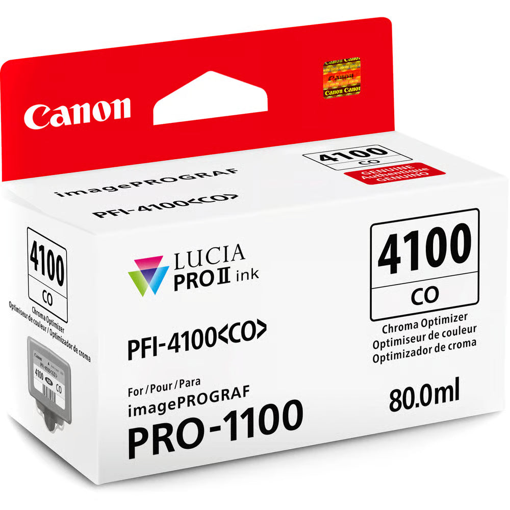 Canon PFI-4100 ink for the PRO-1100 provides exceptional colour vibrancy and durability, ideal for professional-quality photo and art prints.