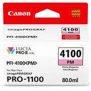 Canon PFI-4100 Photo Magenta ink, featuring Lucia pigment technology, delivers professional-grade prints with stunning colours and scratch resistance.