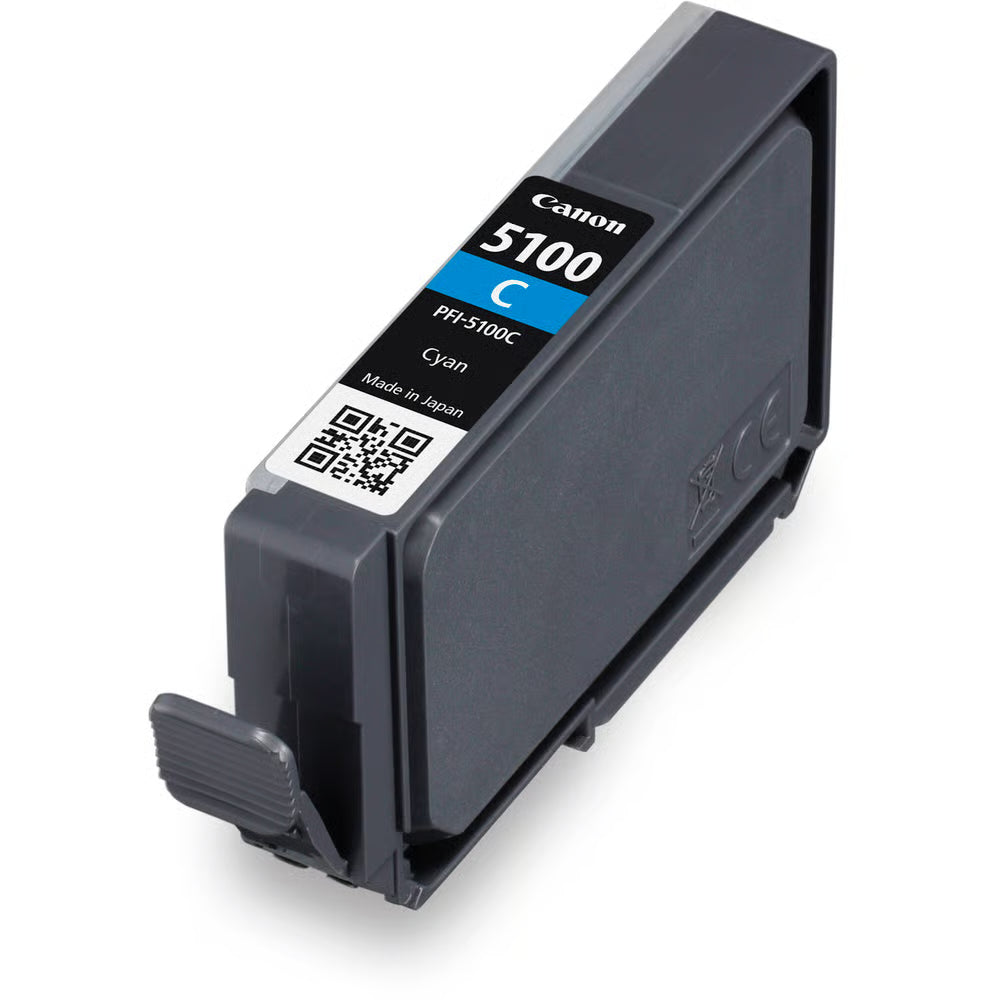 The Canon PFI-5100 Cyan Ink Cartridge for Pro-310 produces vibrant blues and cool tones with outstanding clarity for skies, water, and scenic landscapes.