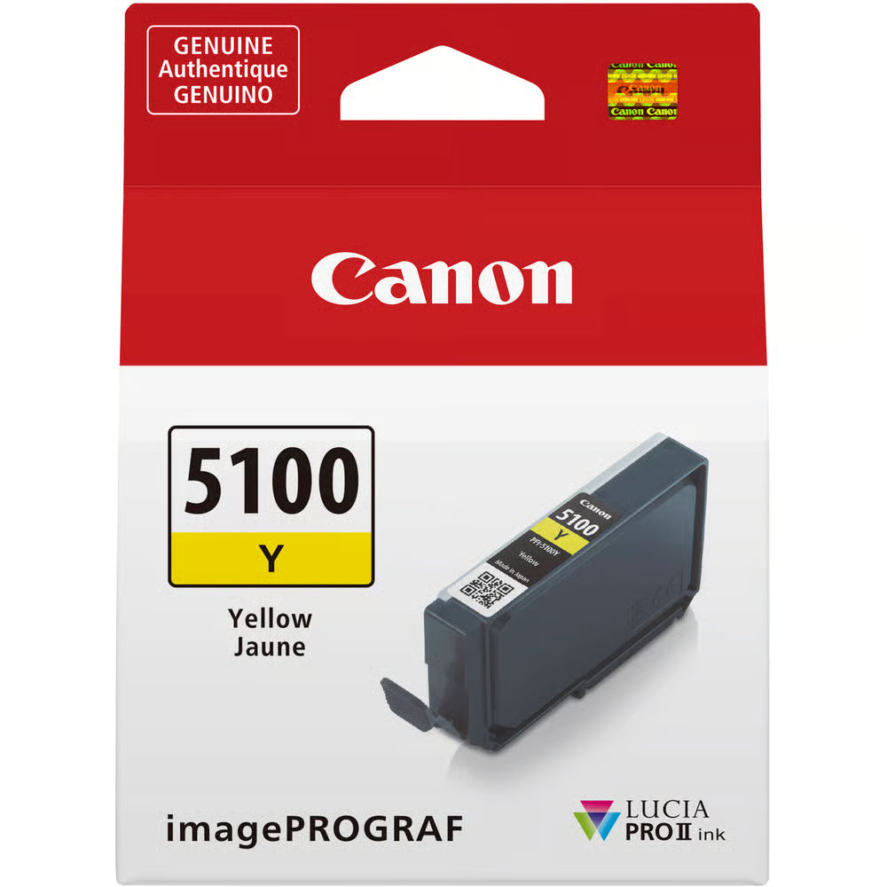 Ideal for sunlit scenes and realistic skin tones, the Canon PFI-5100 Yellow Ink Cartridge for Pro-310 produces warm tones and luminous highlights.