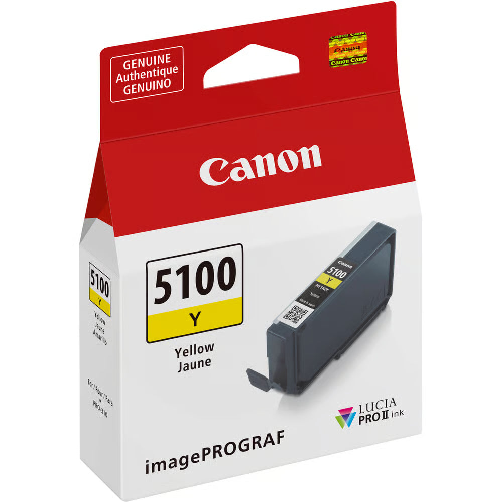 Ideal for sunlit scenes and realistic skin tones, the Canon PFI-5100 Yellow Ink Cartridge for Pro-310 produces warm tones and luminous highlights.