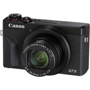 Canon PowerShot G7 X Mark III: 20.1MP 1" stacked CMOS sensor, DIGIC 8 processor, 4.2x optical zoom (24-100mm), f/1.8-2.8 lens, 4K 30p and Full HD 120p video, 20fps shooting, 3" tilting touchscreen, Wi-Fi, Bluetooth, live streaming to YouTube, external mic input, optical image stabilizer.