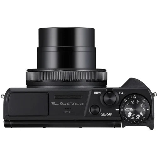 Canon PowerShot G7 X Mark III: 20.1MP 1" stacked CMOS sensor, DIGIC 8 processor, 4.2x optical zoom (24-100mm), f/1.8-2.8 lens, 4K 30p and Full HD 120p video, 20fps shooting, 3" tilting touchscreen, Wi-Fi, Bluetooth, live streaming to YouTube, external mic input, optical image stabilizer.