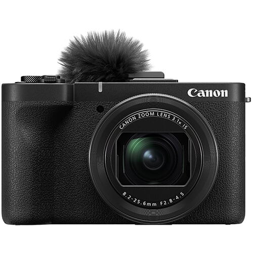 Canon PowerShot V1 Digital Camera: 22MP 1.4" CMOS sensor, 16-50mm f/2.8 lens, 4K 30p full-width and 4K 60p (1.4x crop) video, Dual Pixel CMOS AF II, built-in cooling, 3" vari-angle touchscreen, Canon Log 3, built-in ND filter, USB-C, mic input, headphone output, optical IS, up to 30fps burst.