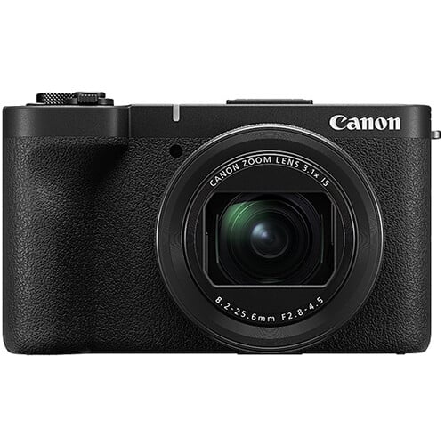 Canon PowerShot V1 Digital Camera: 22MP 1.4" CMOS sensor, 16-50mm f/2.8 lens, 4K 30p full-width and 4K 60p (1.4x crop) video, Dual Pixel CMOS AF II, built-in cooling, 3" vari-angle touchscreen, Canon Log 3, built-in ND filter, USB-C, mic input, headphone output, optical IS, up to 30fps burst.