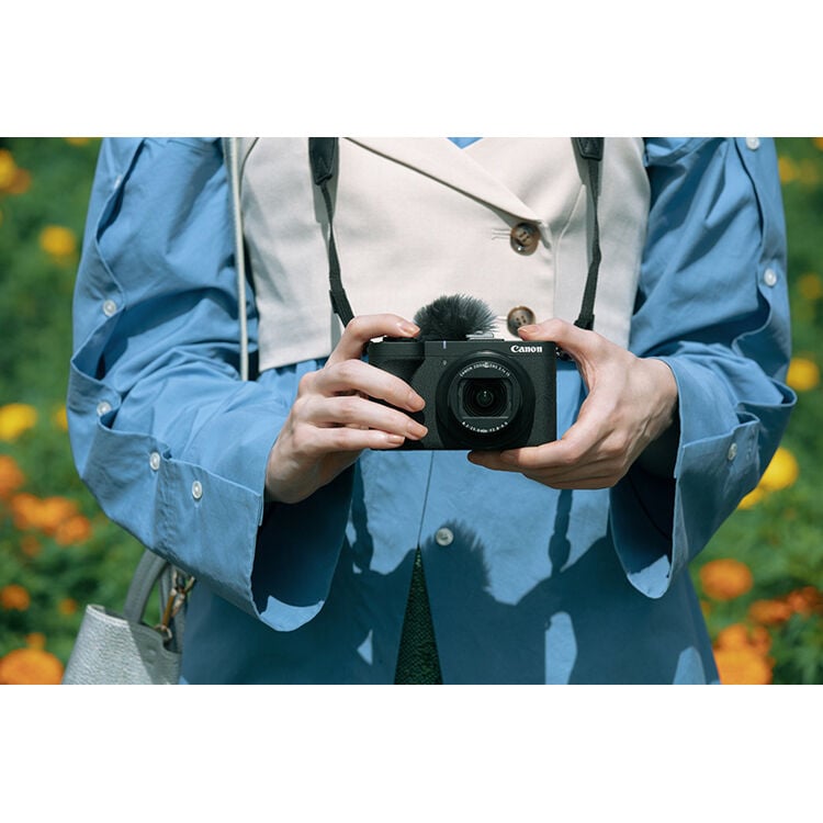 Canon PowerShot V1 Digital Camera: 22MP 1.4" CMOS sensor, 16-50mm f/2.8 lens, 4K 30p full-width and 4K 60p (1.4x crop) video, Dual Pixel CMOS AF II, built-in cooling, 3" vari-angle touchscreen, Canon Log 3, built-in ND filter, USB-C, mic input, headphone output, optical IS, up to 30fps burst.