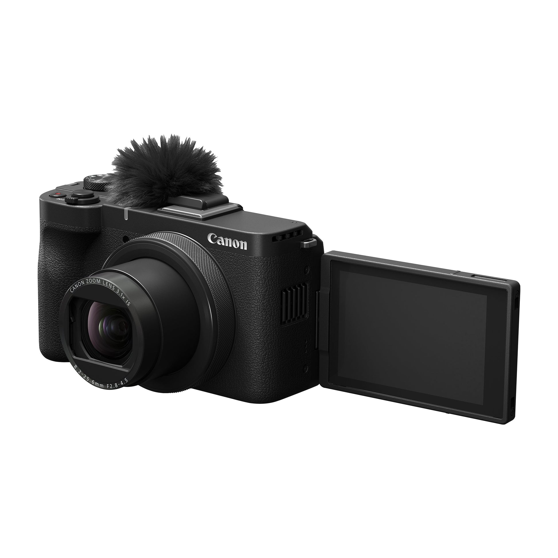 Canon PowerShot V1 Premium Vlogger Kit: 22MP 1.4" CMOS sensor, 16-50mm f/2.8-4.5 lens, 4K 30p full-width and 4K 60p (1.4x crop) video, Dual Pixel CMOS AF II, built-in cooling fan, 3" vari-angle touchscreen, Canon Log 3, built-in ND filter, mic input, headphone output, Wi-Fi, USB-C, 32GB SD card, tripod grip, and windscreen included.