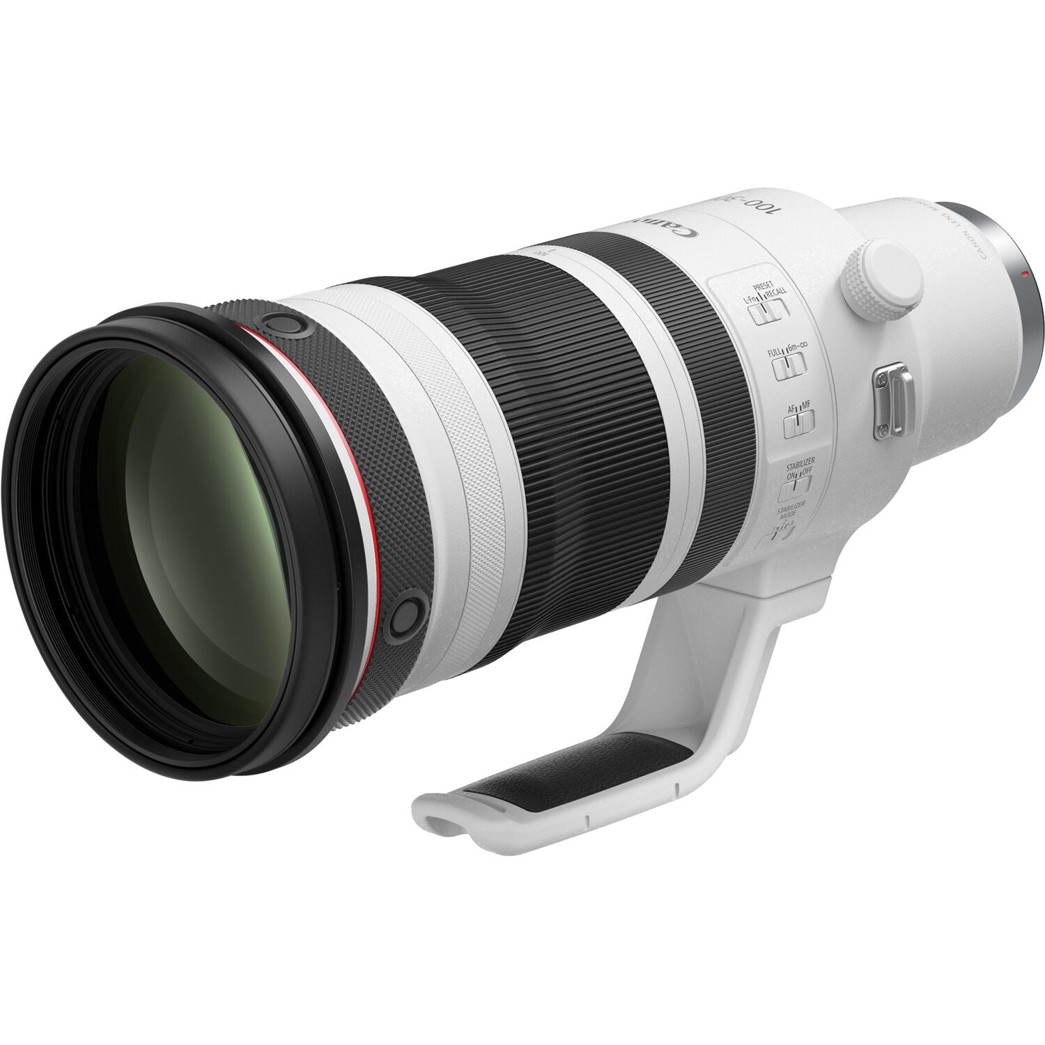 Camera lens with brand logo on a white background