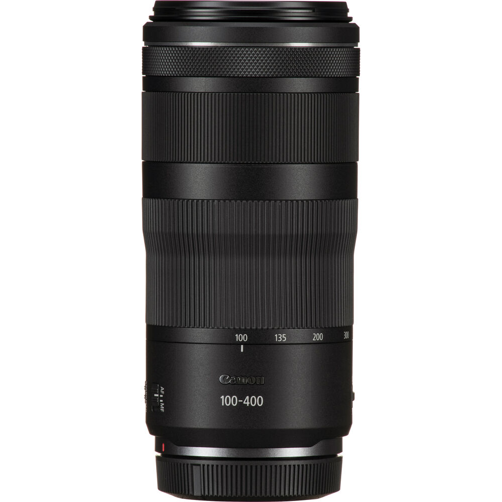 Telephoto Canon RF 100-400 lens, fits on Canon R range cameras without the use of an adapter.