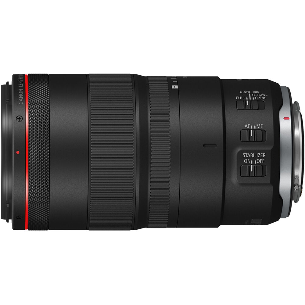 Camera lens with control buttons on a white background