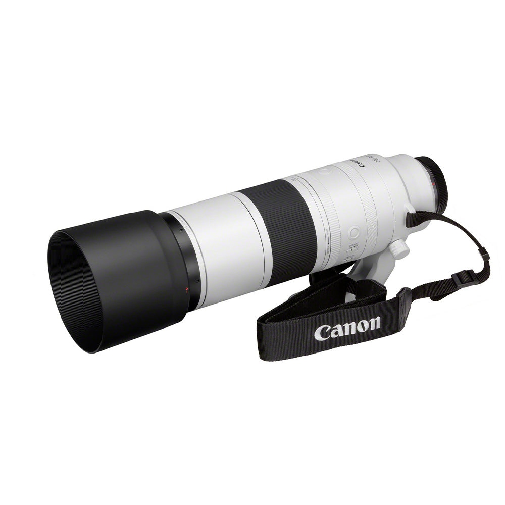 Canon camera lens with black and white design on a white background