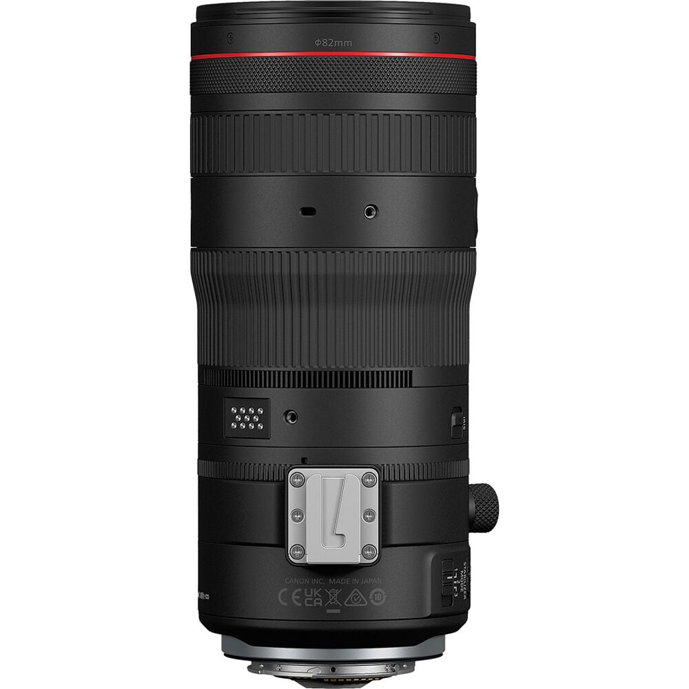 Camera lens with brand logo on a white background