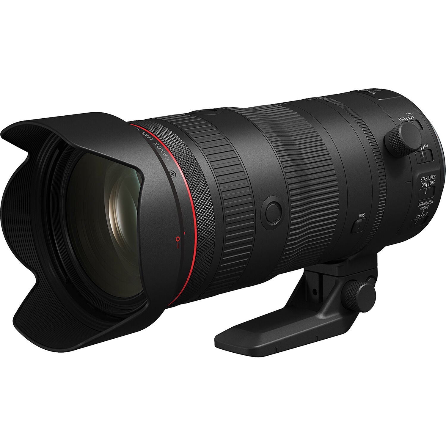 Camera lens with detailed design on a white background