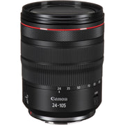 Canon camera lens with focus scale and brand name on a white background