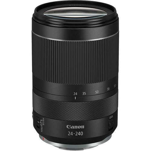 Canon RF 24-240mm f/4-6.3 IS USM – all-in-one zoom lens with broad focal range, fast Nano USM autofocus, and image stabilization.