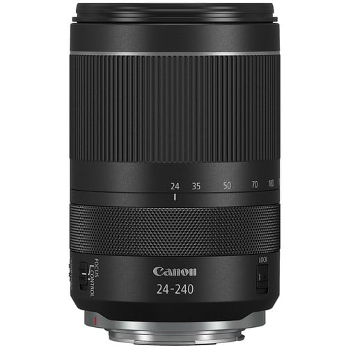Canon RF 24-240mm f/4-6.3 IS USM – all-in-one zoom lens with broad focal range, fast Nano USM autofocus, and image stabilization.