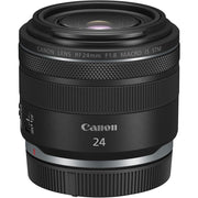 Canon RF 24mm f/1.8 Macro IS STM – lightweight wide-angle prime with close focusing, built-in image stabilization, and smooth STM autofocus.