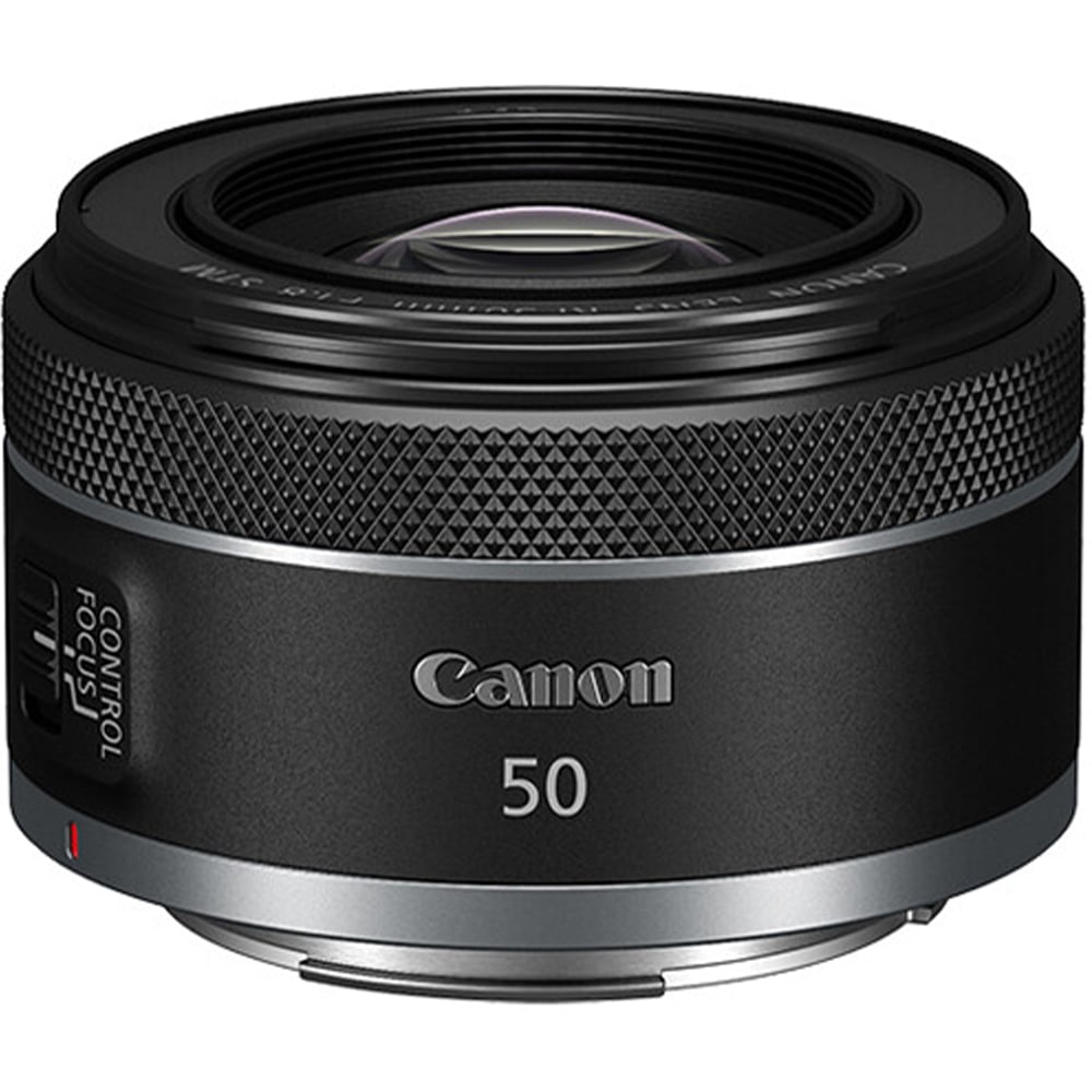 Canon camera lens with '50' on a white background