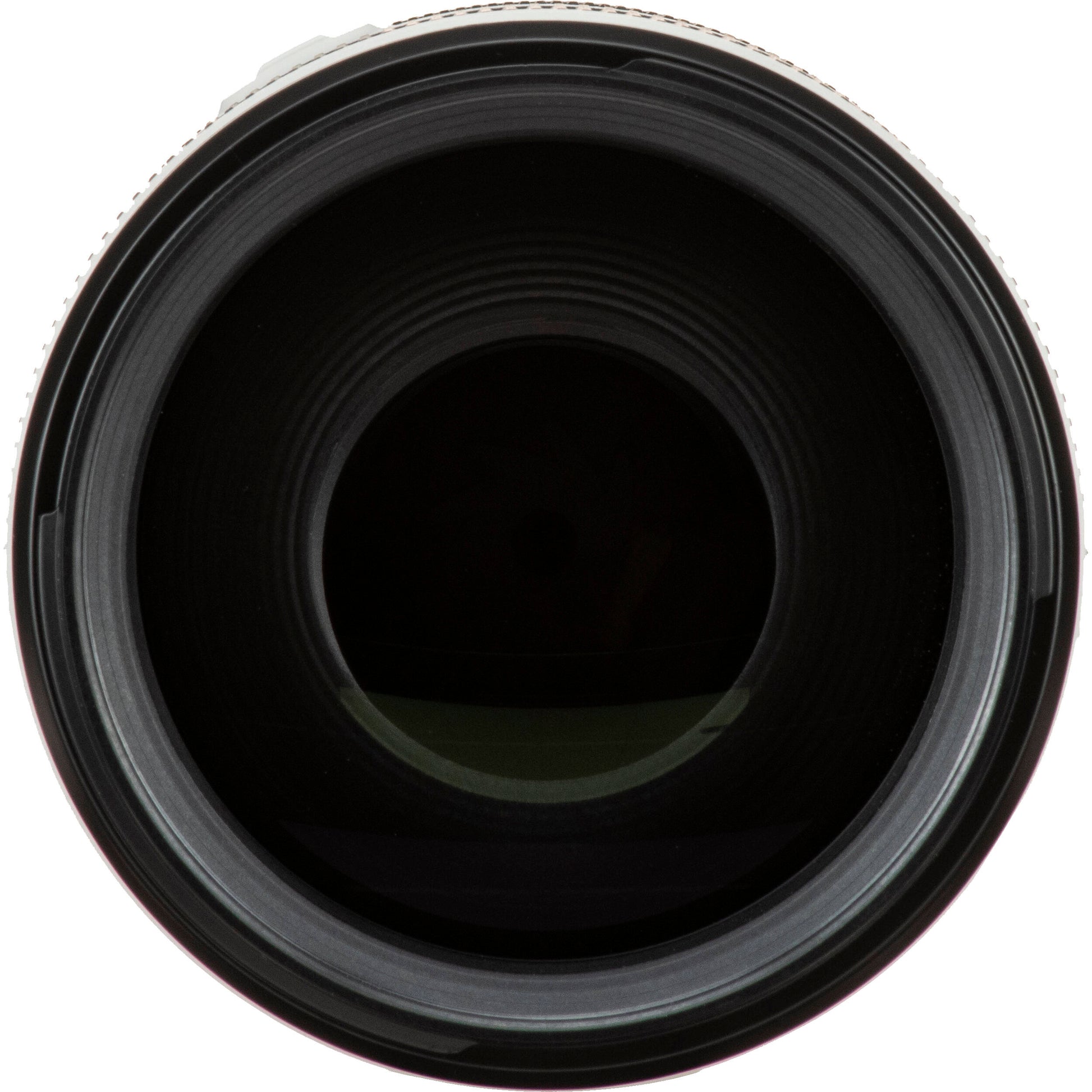 Close-up of a camera lens on a white background