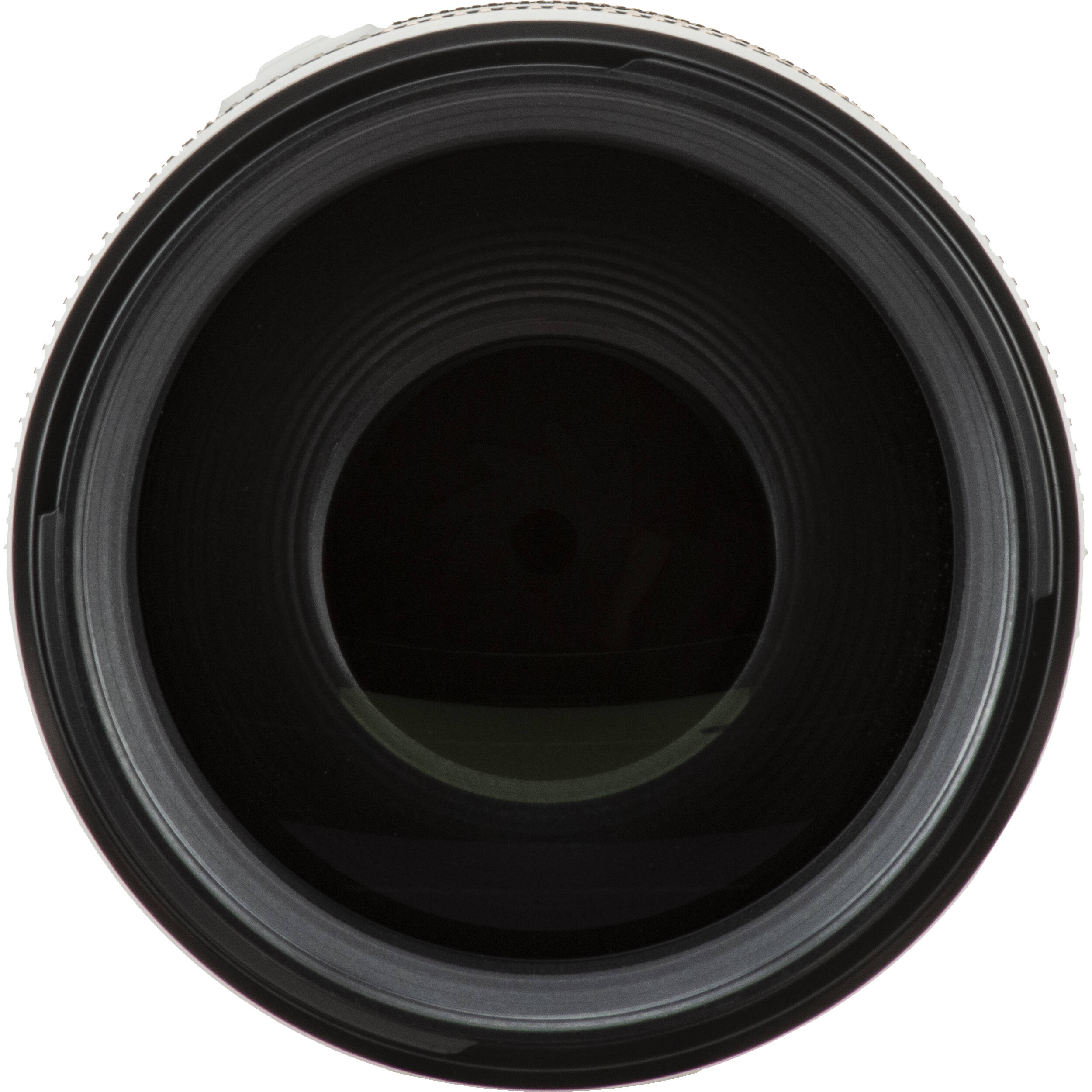 Close-up of a camera lens on a white background