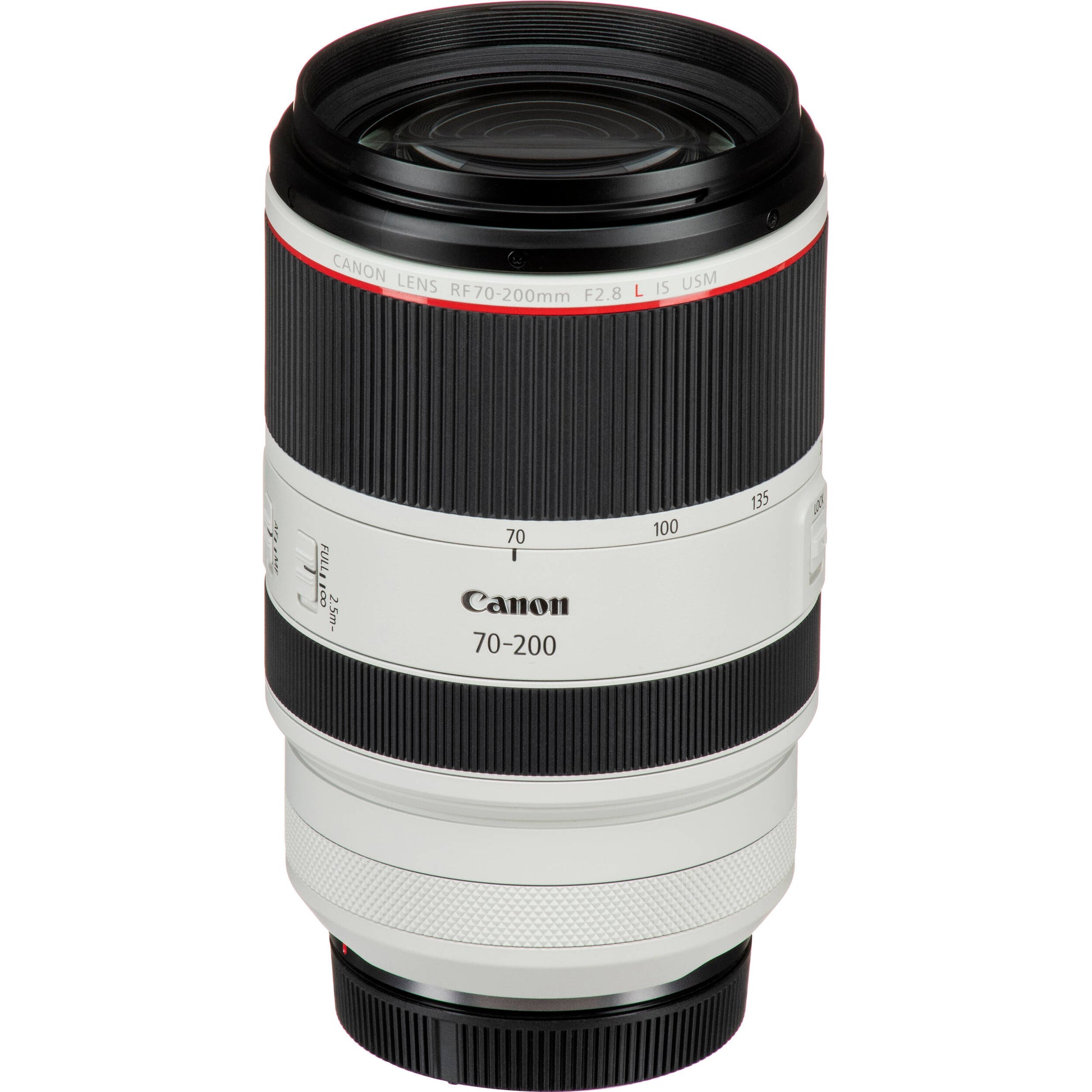 Canon camera lens with white and black design on a white background