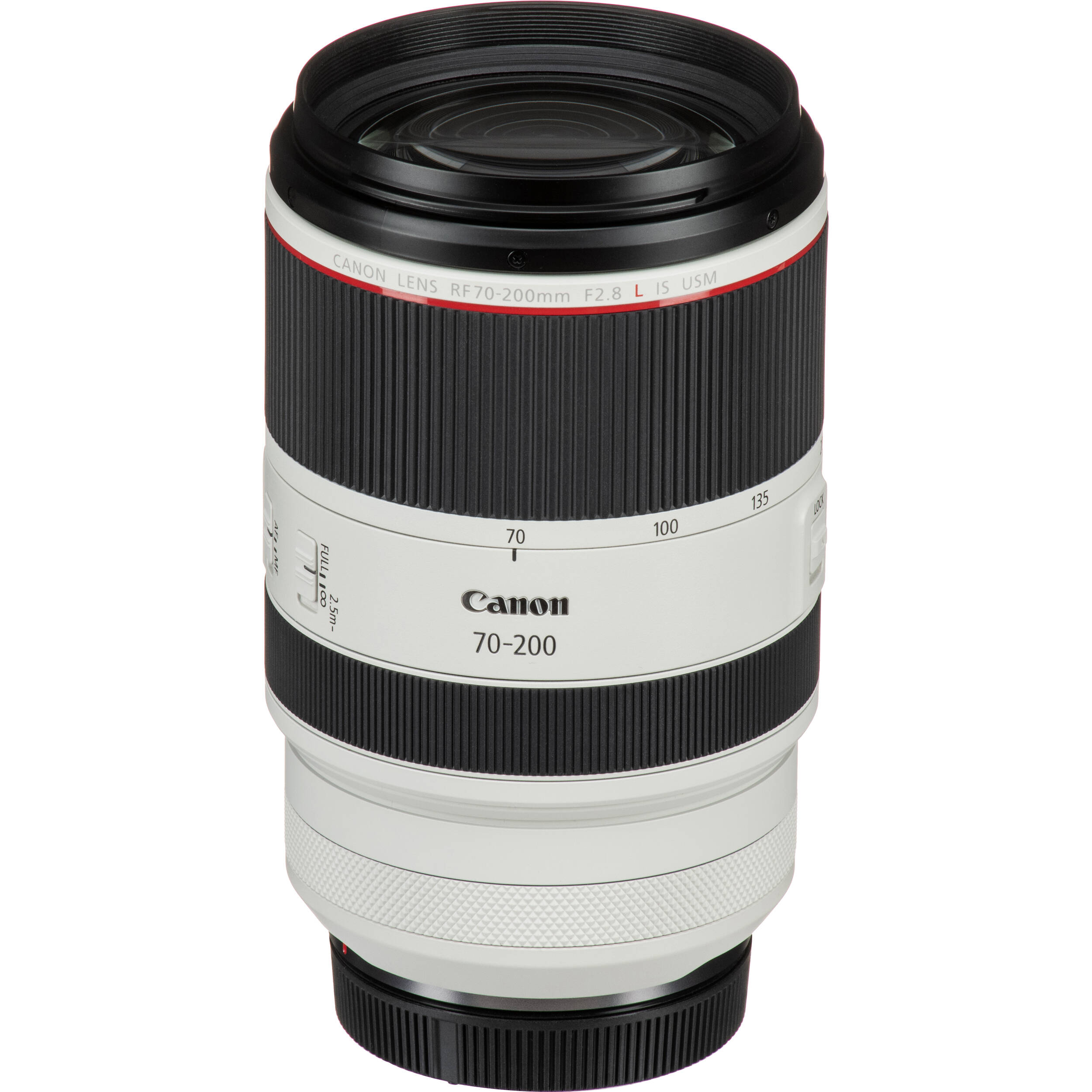 Canon camera lens with white and black design on a white background