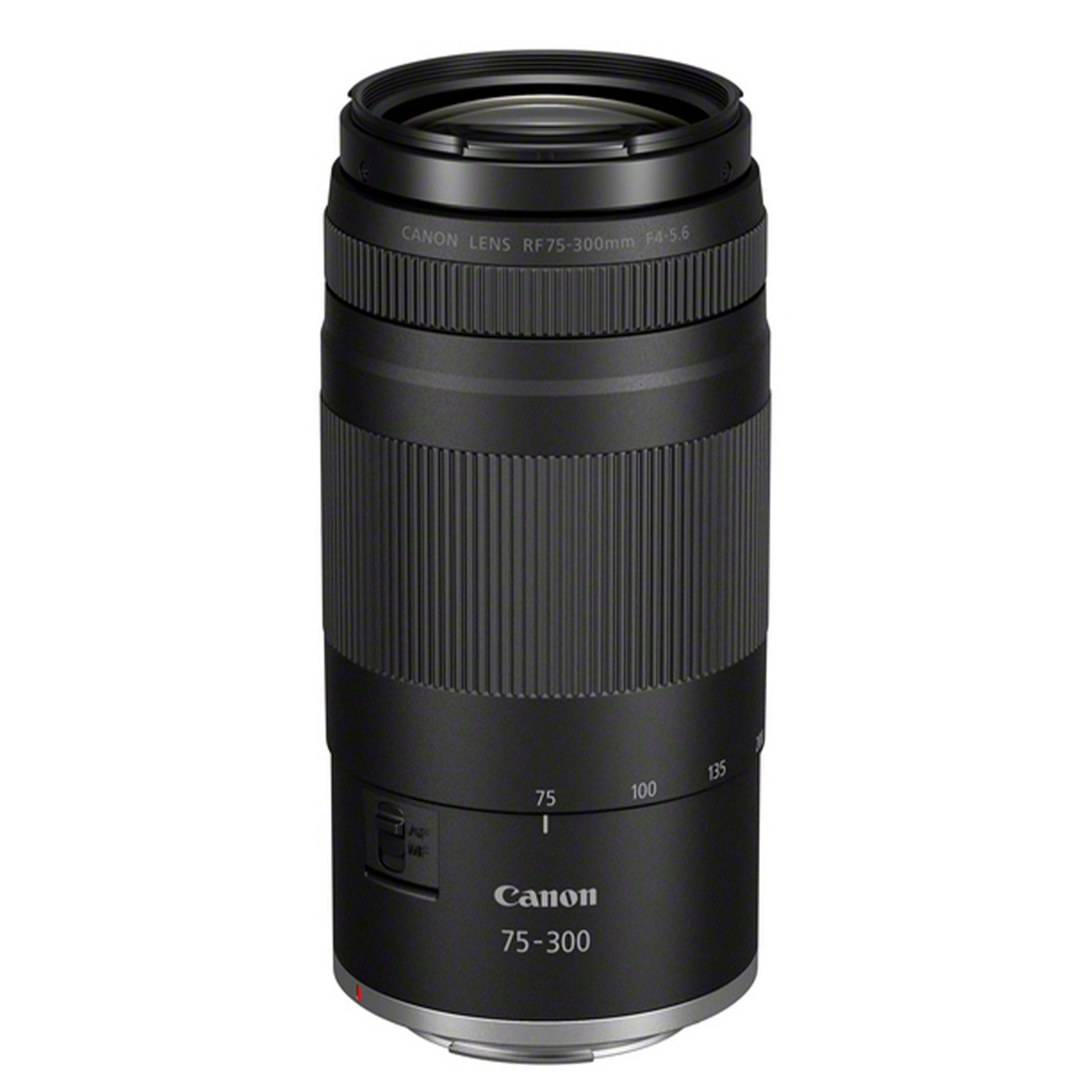 Canon camera lens with model number 75-300 on a white background
