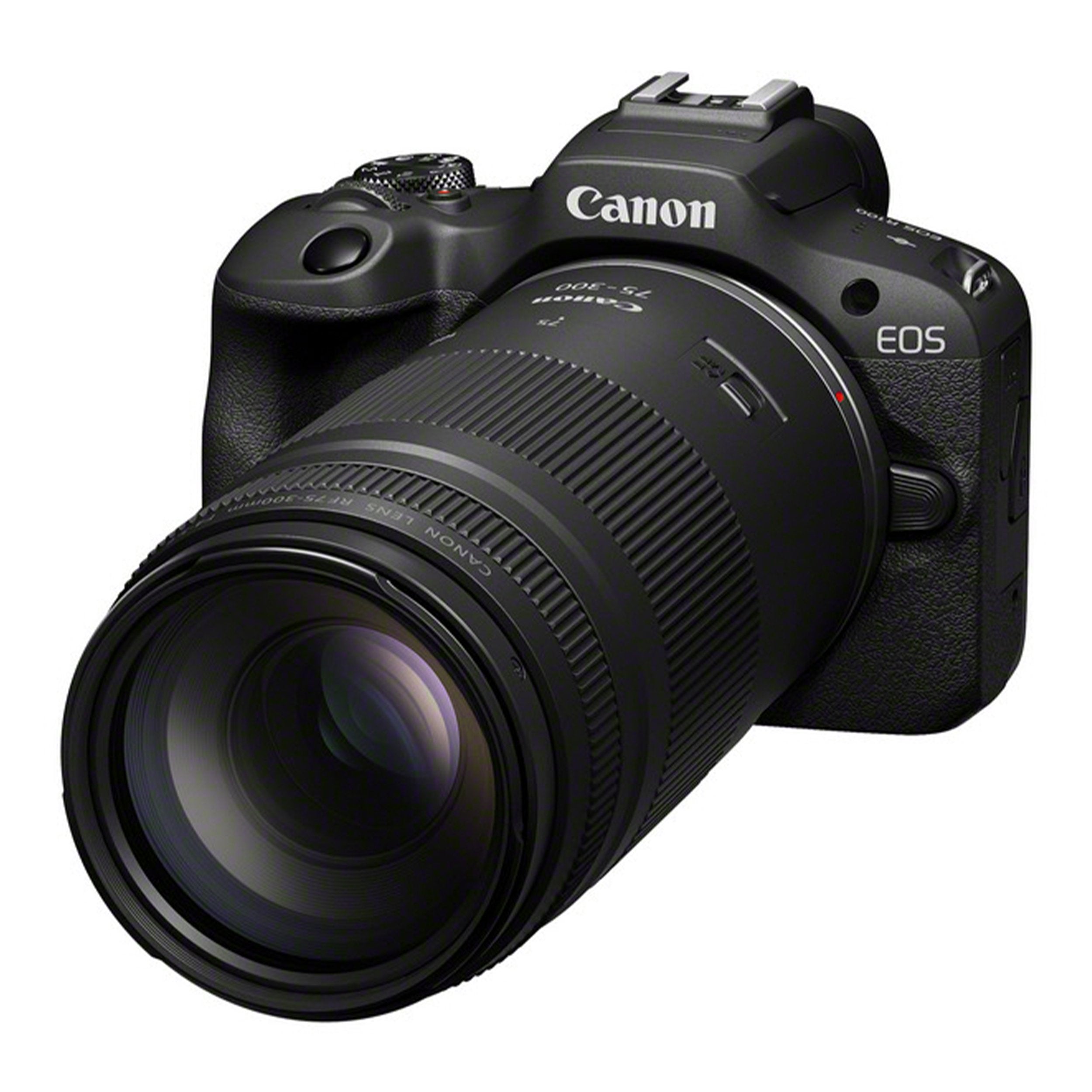 Canon EOS camera with lens on a white background