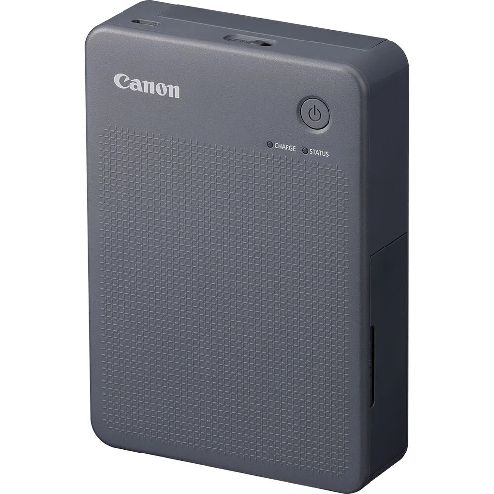 Canon Selphy Square QX20: Portable dye sublimation photo printer with 287x287 dpi resolution, supports square (72x85mm) and card-size (54x85mm) sticker paper, prints fade-resistant photos lasting up to 100 years, built-in lithium battery with approx. 40-sec print speed, Wi-Fi connectivity, USB-C charging, controlled via SELPHY Photo Layout app.