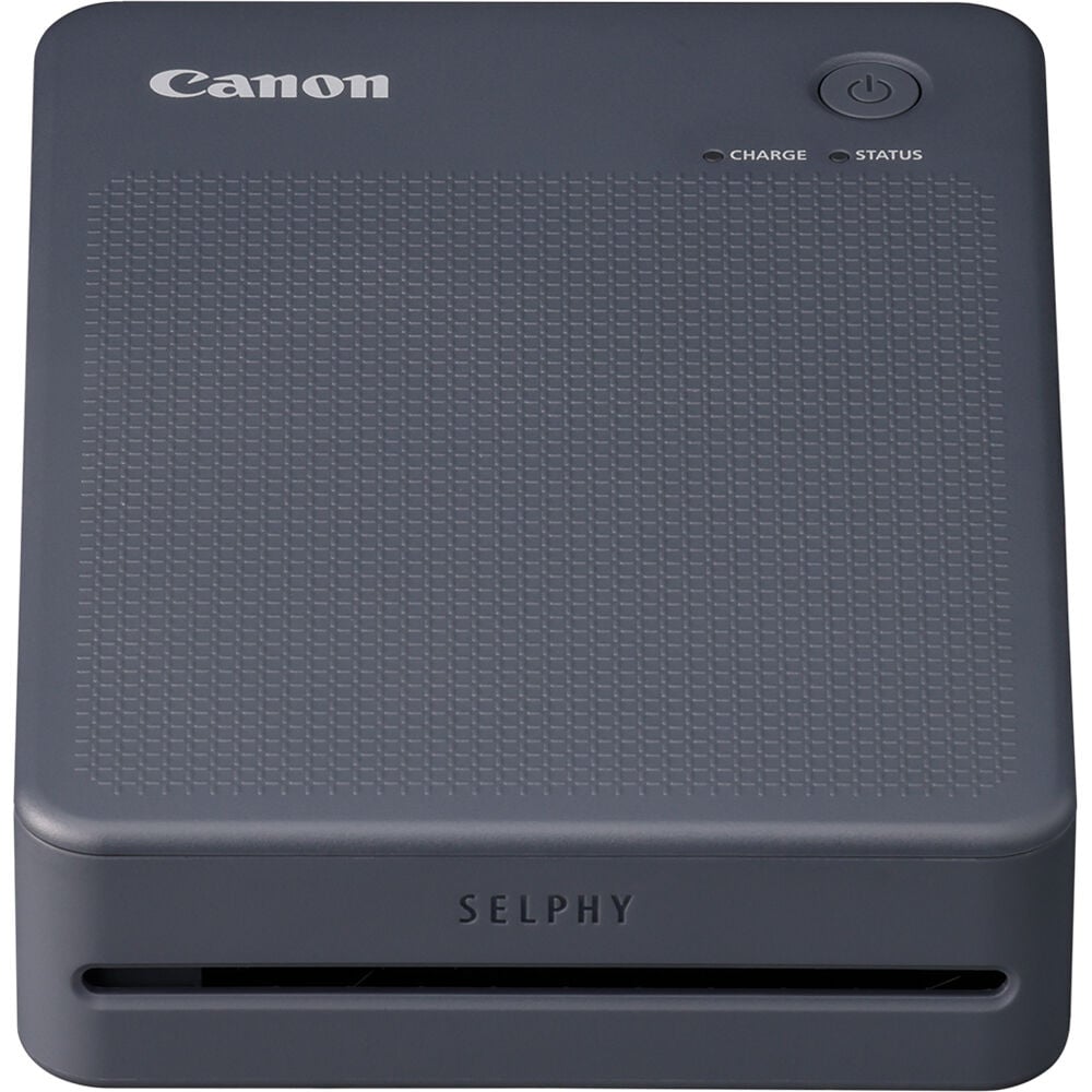 Canon Selphy Square QX20: Portable dye sublimation photo printer with 287x287 dpi resolution, supports square (72x85mm) and card-size (54x85mm) sticker paper, prints fade-resistant photos lasting up to 100 years, built-in lithium battery with approx. 40-sec print speed, Wi-Fi connectivity, USB-C charging, controlled via SELPHY Photo Layout app.