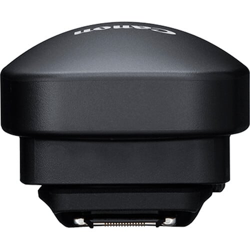 Black camera lens cap with Canon logo on a white background