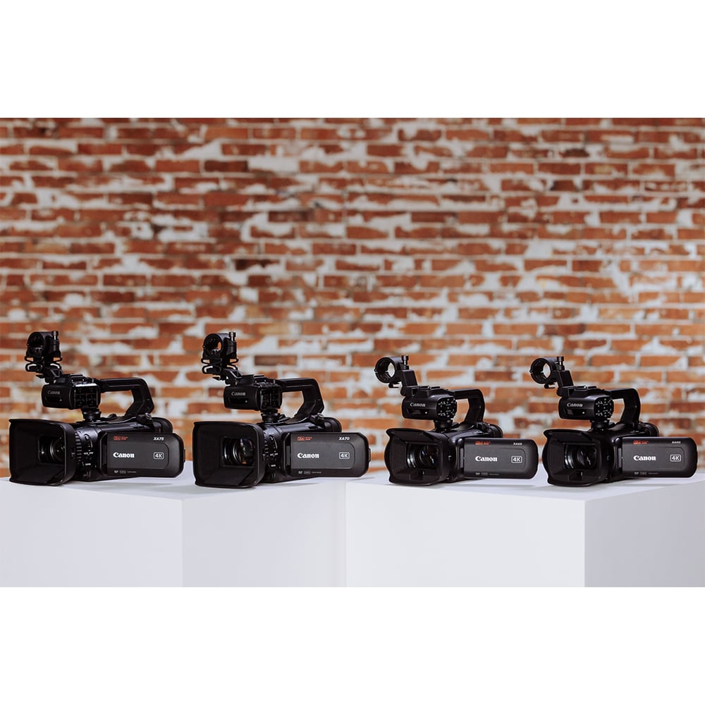 Canon XA65 Professional 4K Camcorder – compact handheld video camera with UHD 4K recording, dual XLR audio inputs, and 20x optical zoom lens.